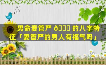 男命妻管严 🐕 的八字特征「妻管严的男人有福气吗」